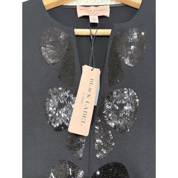 NWT Chicos Black Label Embellished Bow Dress Womens Size 4 Sequin 3/4 Sleeve - Picture 3 of 8